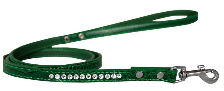 Clear Jewel Croc Leash Emerald Green 1/2'' wide x 6' long